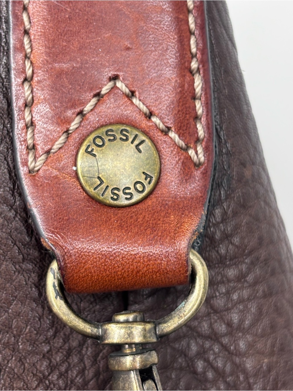 Fossil Brown Leather Shoulder handbag Bag - Classic Two-Tone Design vintage hobo - Picture 7 of 12